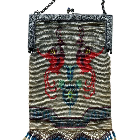 Antique 1920s Beaded Purse with Birds – Art Deco Frame – Flapper Evening Bag - - Picture 2 of 4